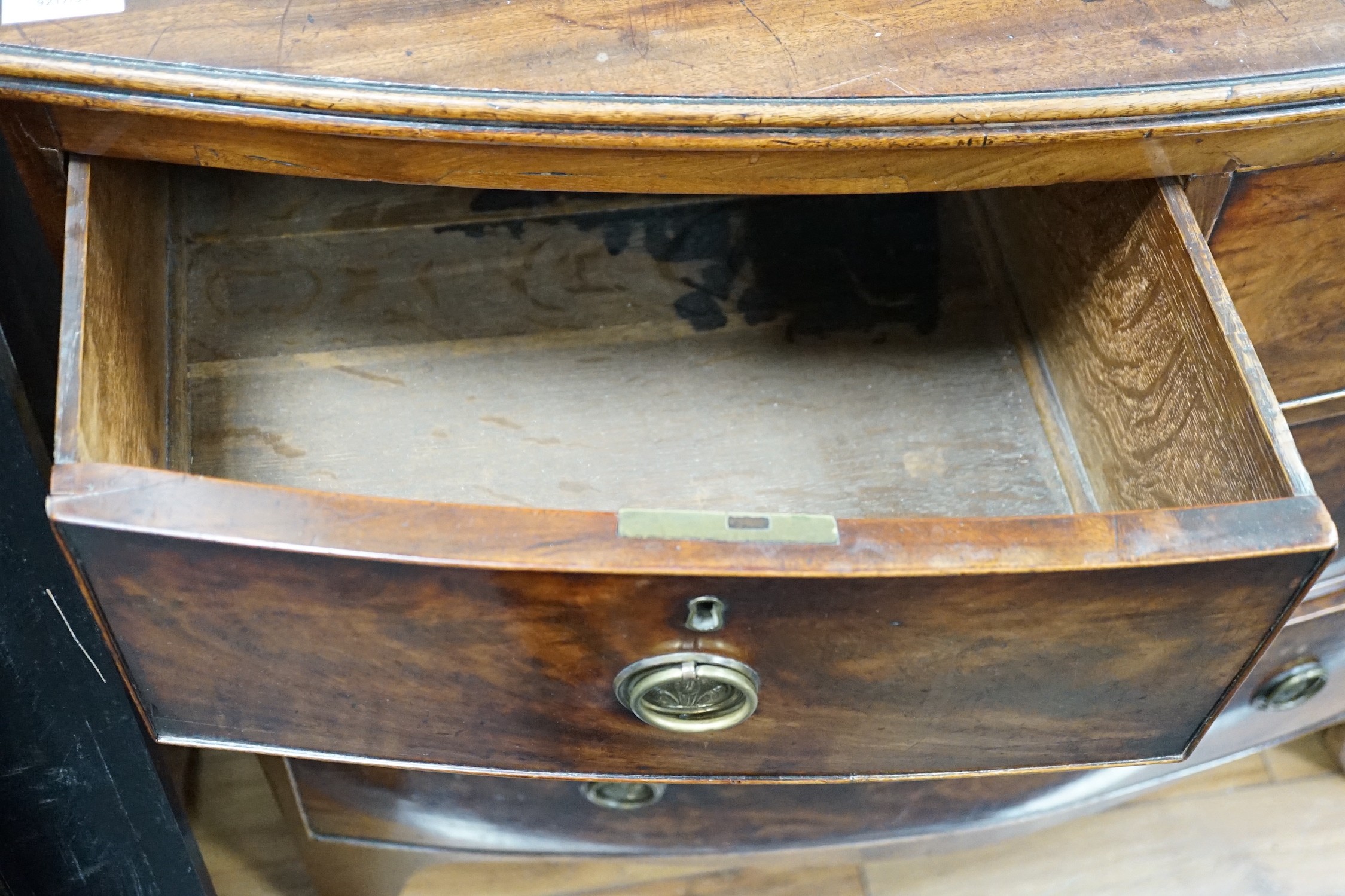 An early 19th century mahogany four drawer bowfront chest, width 88cm *Please note the sale commences at 9am.